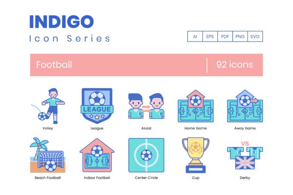 92个足球元素线条图标矢量素材 92 Football (Soccer) Line Icons