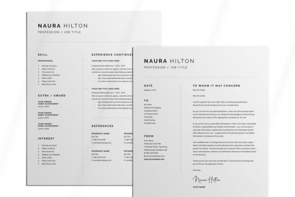 极简设计风格求职简历&推荐信设计模板 Resume + Cover Letter
