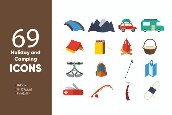 假期&露营主题矢量图标集 Holiday and Camping Icons