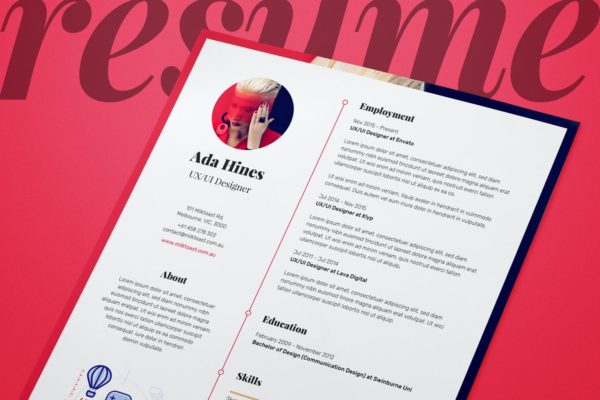现代简约排版风格UX/UI设计师简历模板 Resume/CV and Cover Letter