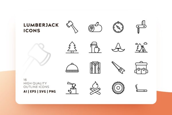 伐木工OUTLINE风格轮廓图标素材 LUMBERJACK OUTLINE