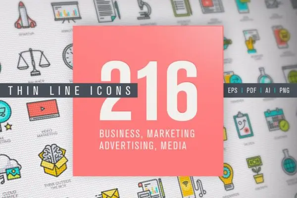多行业主题现代细线扁平化设计图标 Set of Thin Line Icons for Business and Marketing
