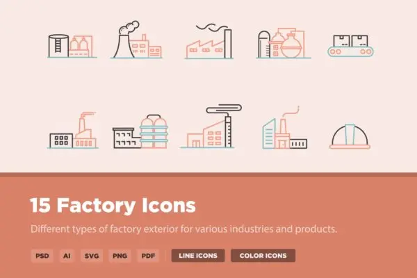 15枚工厂/工业生产主题矢量图标 15 Factory Icons