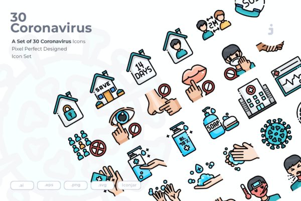 30枚新冠状病毒COVID-19宣传主题矢量图标 30 Coronavirus Icons