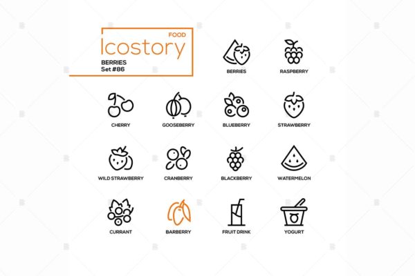 现代线条设计风格浆果主题矢量图标 Berries – modern line design style icons set