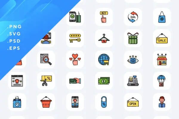 50枚网上购物主题彩色图标矢量素材 50 Online Shopping Icons