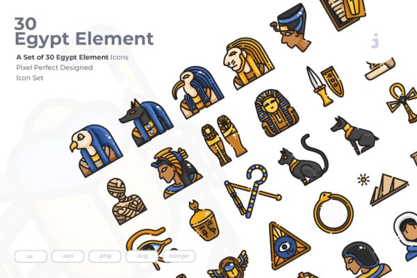 30枚埃及民族元素完美像素矢量图标 30 Egypt Element Icons