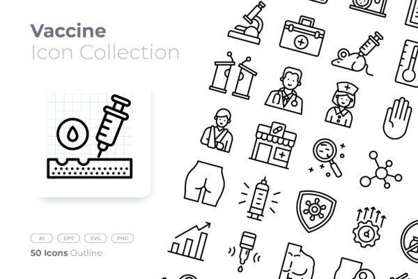 疫苗主题轮廓矢量图标合集 Vaccine Outline Icon