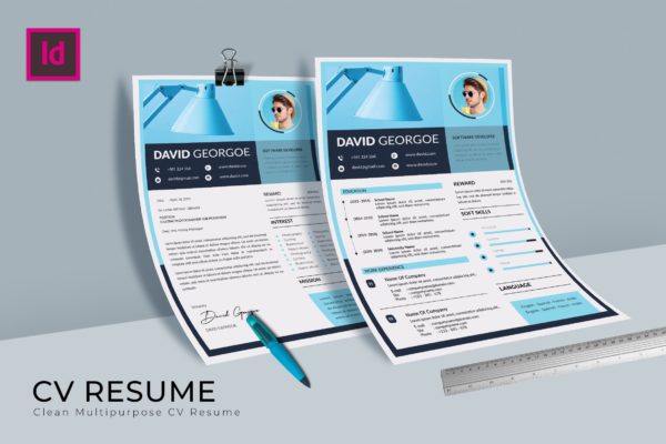 软件开发工程师介绍信&简历设计模板 Softy Blue CV Resume Template