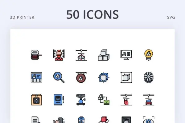 3D打印机50个图标集 3d Printer 50