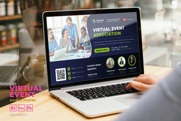 团队合作主题商业活动数字海报传单设计模板v37 Business Virtual Event Digital Poster Flyer