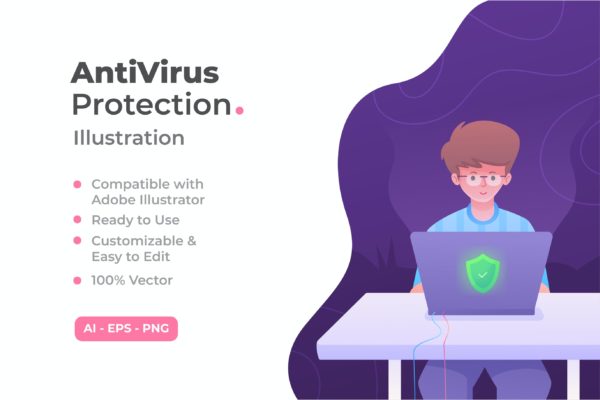 网络病毒防护概念插画模板v11 Antivirus Protection Illustration Concept  v.11