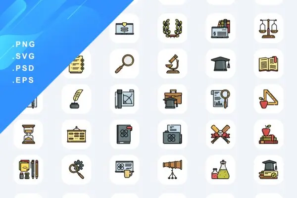 50个学院元素彩色图标素材 50 Academy Icons