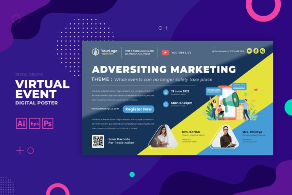 广告营销商业活动数字海报传单设计模板v5 Business Virtual Event Digital Poster Flyer