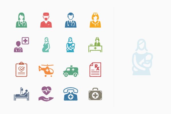彩色系列-医疗服务矢量图标集v1 Medical Services Icons Set 1 – Colored Series