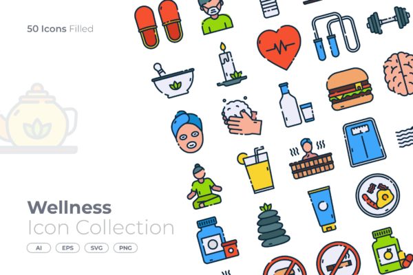 健康主题填充矢量图标合集 Wellness Filled Icon