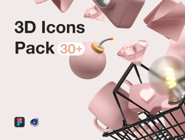 设计森林下午茶：30个易于自定义的3D图标素材包[FIG,C4D]