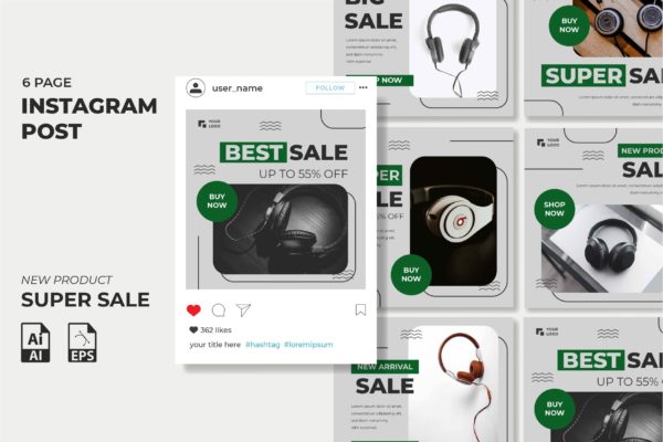 Instagram信息流社交贴图设计模板v51 Instagram Feed Template vol. 50