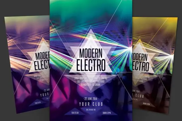 抽象射线现代电子音乐活动宣传单设计模板 Modern Electro Flyer