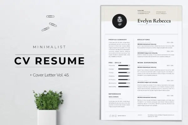 极简主义创意设计师简历排版模板v45 Minimalist CV Resume Vol.45