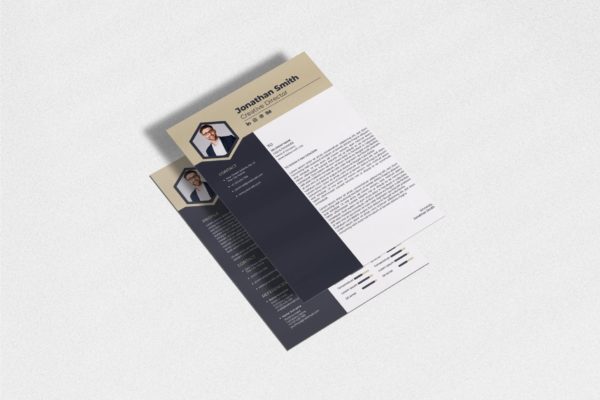 六边形头像个人简历表履历表模板v12 Cv Resume Template.v12