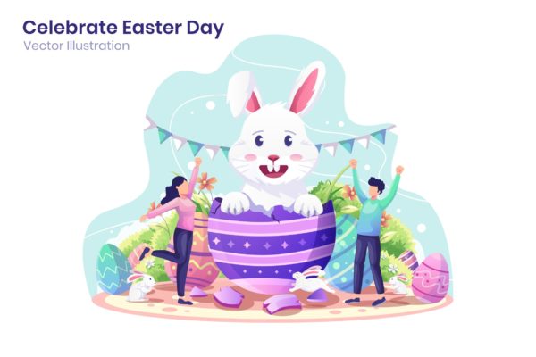 复活节快乐概念扁平化插画矢量模板v1 Happy Easter Day Flat Illustration – Agnytemp