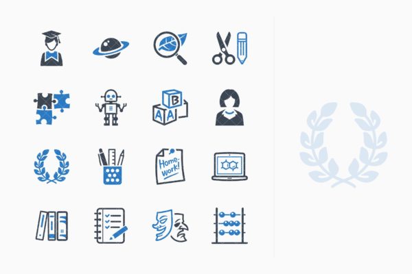 蓝色系列-教育主题矢量图标集v5 Education Icons Set 5 – Blue Series