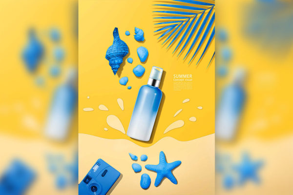 蓝色海洋元素夏季补水护肤品电商广告海报设计韩国素材