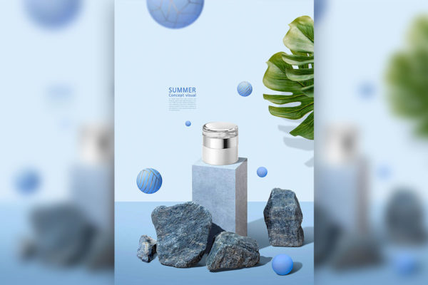 创意石头场景夏季化妆品展示广告电商海报设计韩国素材