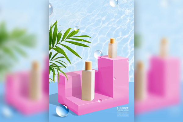 创意场景夏季补水护肤品展示电商海报设计韩国素材