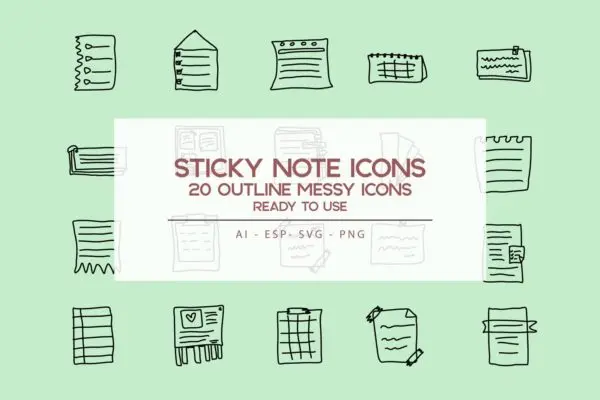 便笺手绘草图矢量轮廓图标 Outline Sticky Note Icons set