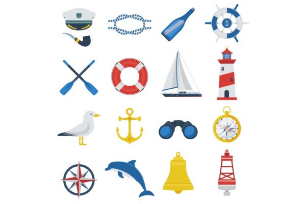 海上旅行主题矢量图标集 Sea Travel Icon Set