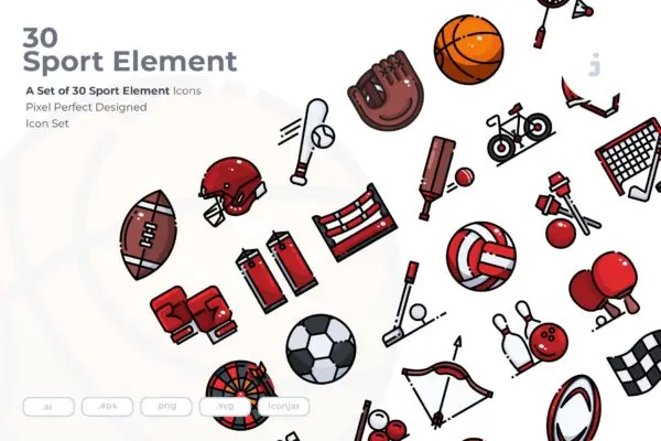 30枚运动元素完美像素矢量图标 30 Sport Element Icons