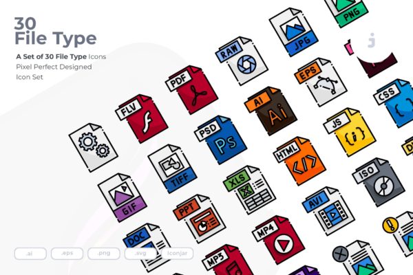30种文件格式矢量图标 30 File Type Icons