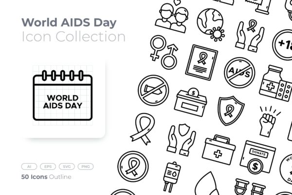 世界艾滋病日轮廓图标素材 World AIDS Day Outline Icon