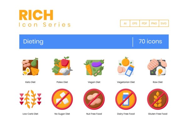 70枚节食减肥主题矢量图标 70 Dieting Icons – Rich Series
