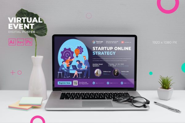 创业在线战略商业活动数字海报传单设计模板v34 Business Virtual Event Digital Poster Flyer