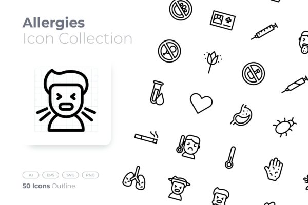 过敏主题轮廓矢量图标合集 Allergies Outline Icon