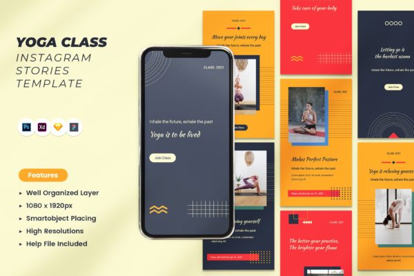 瑜伽课程推广Instagram故事设计社交素材 Yoga Class Instagram Stories