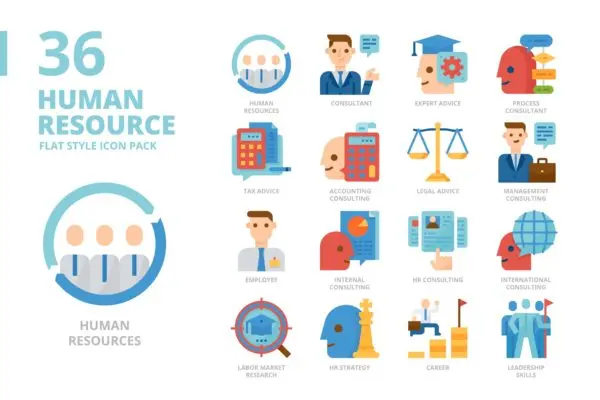 人力资源扁平化图标素材 Human Resource Flat Style Icon Set