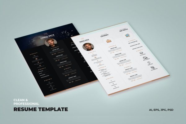 三列式排版设计创意电子简历模板 Creative Resume, vCard, CV & Portfolio Template