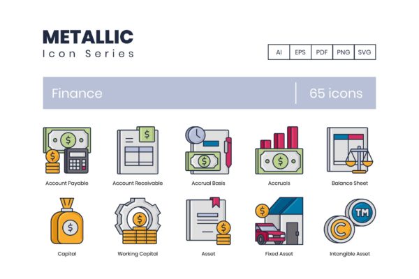 金属系列-65枚金融主题矢量图标 65 Finance Icons | Metallic Series