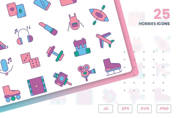25枚兴趣爱好主题矢量图标素材 Hobbies Icons Set