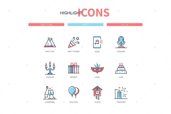 聚会庆祝主题现代矢量线条风格图标 Party and celebration – line design style icons