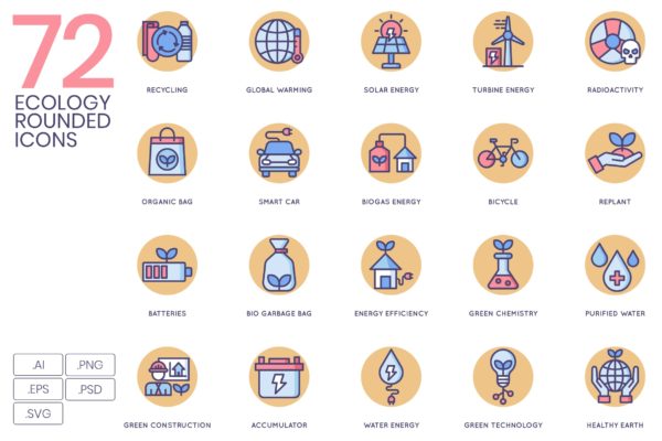 奶油威士忌系列-72个生态环境主题矢量图标 72 Ecology Icons – Butterscotch Series