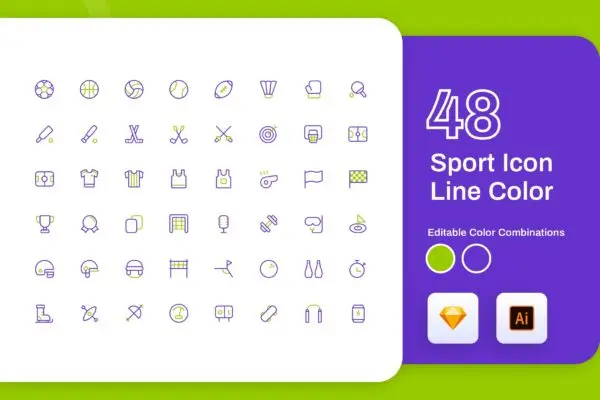 48枚体育运动主题彩色矢量线性图标 Sport Icon Line Color