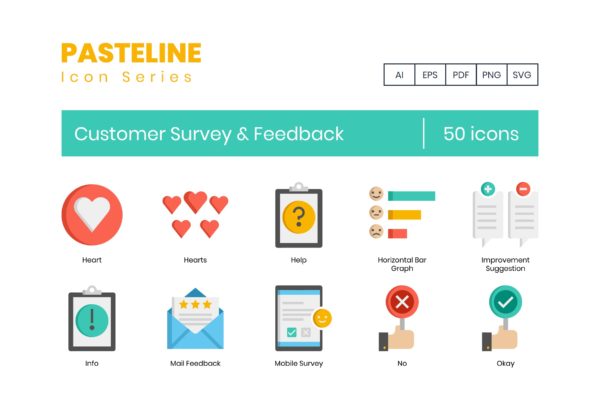 50个Pasteline系列客户反馈图标 50 Customer Feedback Icons – Pasteline Series