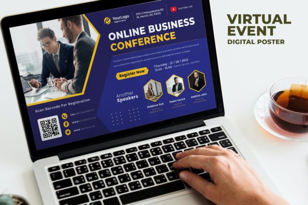 商务研讨会商业活动数字海报传单设计模板v35 Business Virtual Event Digital Poster Flyer