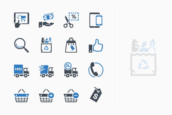 蓝色系列-电子商务主题矢量图标v4 E-commerce Icons Set 4 – Blue Series