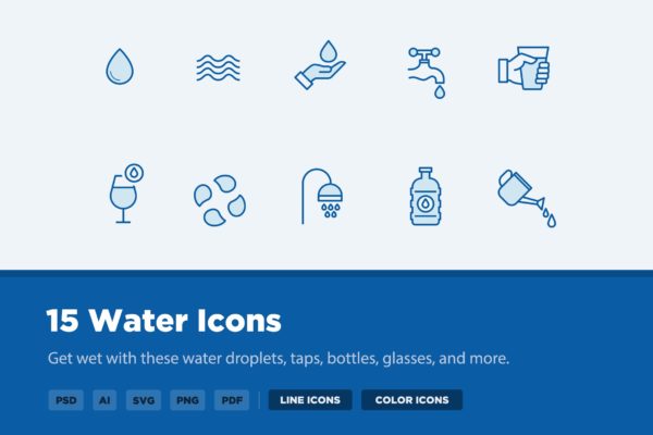 15枚供水系统主题矢量线性图标 15 Water Icons
